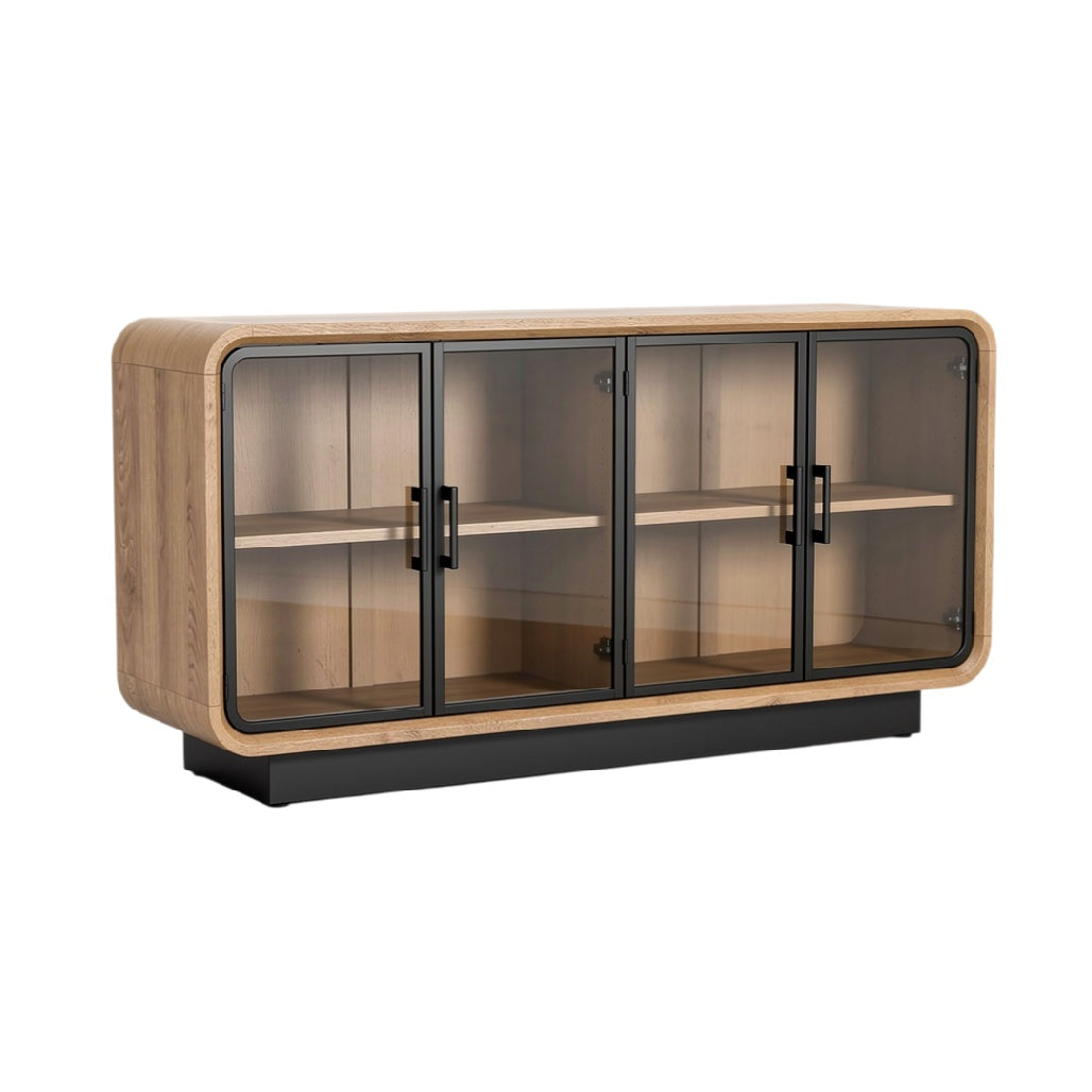 **Technische Titel in het Nederlands: Moderne kast met glazen deuren en houten afwerking**