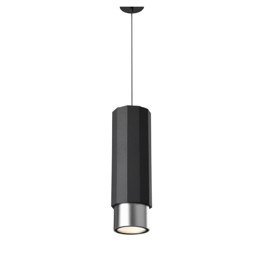 **Technische titel in het Nederlands: Hanglamp met cilindrische, geometrische vorm en metalen detail**